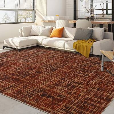 Garvee Washable Area Rug 6x9 Non Slip Modern Soft Pearl Velvet Rug for Living Room Bedroom Office Nursery Dining Room Red