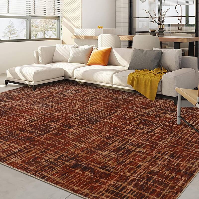 Garvee Washable Area Rug 6x9 Non Slip Modern Soft Pearl Velvet Rug for Living Room Bedroom Office Nursery Dining Room Red