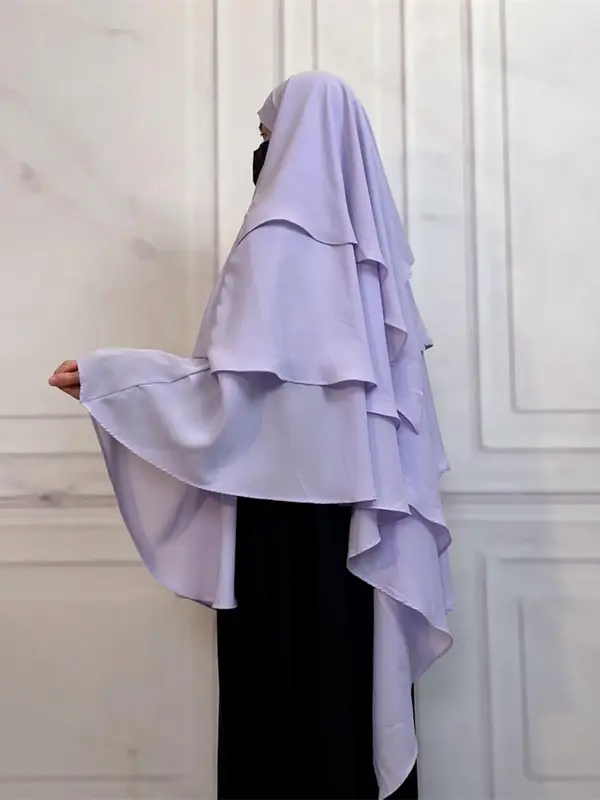 Women's Solid Color Tiered Layer Chiffon Khimar, Modest Fashion Khimar for Daily Wear, Women's Islamic Clothing for All Seaso...