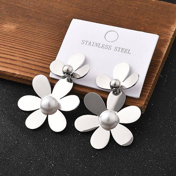 304 Stainless Steel Flower Stud Earrings for Women