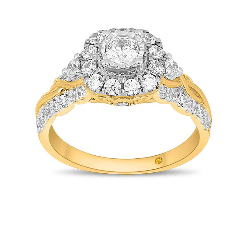 Illusion Cushion Shaped Lab Grown Cluster Diamond Engagement Ring | 14K Yellow Gold 1 CT. TW.
