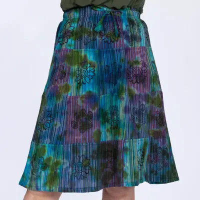 Tie-Dye Patchwork Paw Print Midi Skirt - M