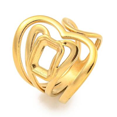 Ion Plating(IP) Hollow Heart 304 Stainless Steel Open Cuff Finger Rings for Women