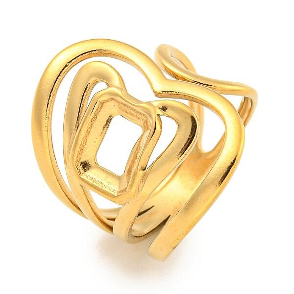 Ion Plating(IP) Hollow Heart 304 Stainless Steel Open Cuff Finger Rings for Women