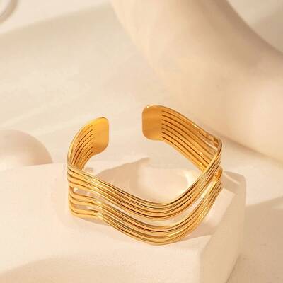 Multilayer Wave 304 Stainless Steel Cuff Bangles for Women