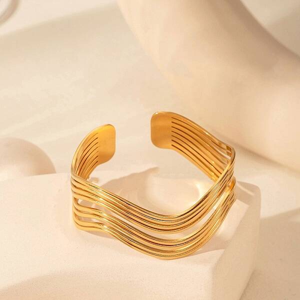 Multilayer Wave 304 Stainless Steel Cuff Bangles for Women
