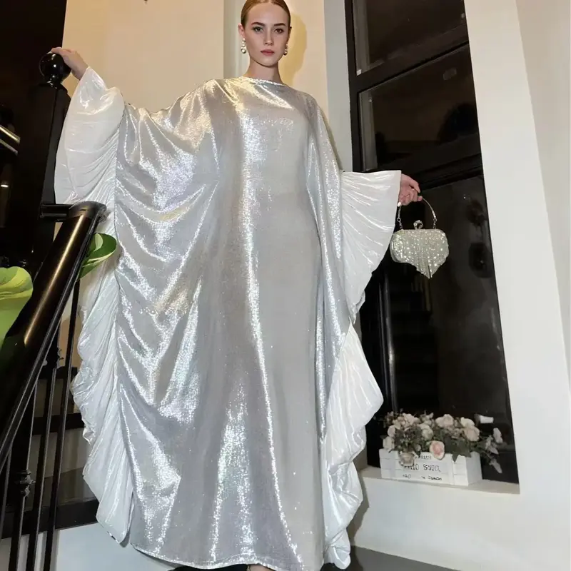 Sparkling Satin Butterfly Abaya Luxury Caftan Party Maxi Dress Women's Islamic Clothing Abayas Hand Wash Only Black Brown Pur...