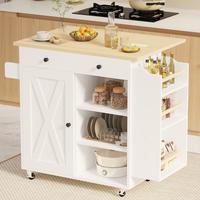 IRONCK Modern Rolling Kitchen Island on Wheels with Drop Leaf, Apartment Furniture with Door Storage, 2 Drawers & 3 Spice Rac...