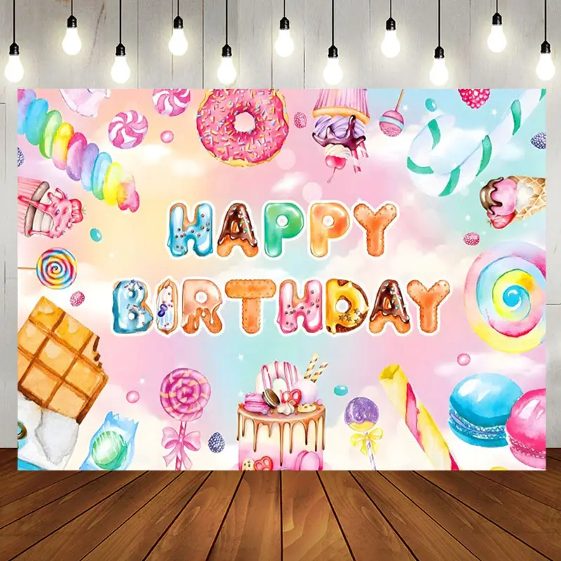 Colorful Dessert Macaron Candyland Birthday Backdrop - Aperturee