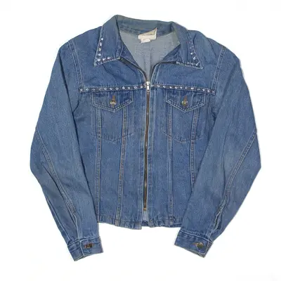 DESIGNS BY CHRISSY Embellished Glitter Y2K Jacket Blue Denim Womens S