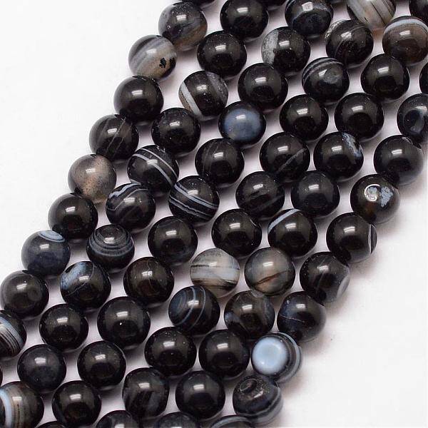 Natural Black Agate Bead Strands
