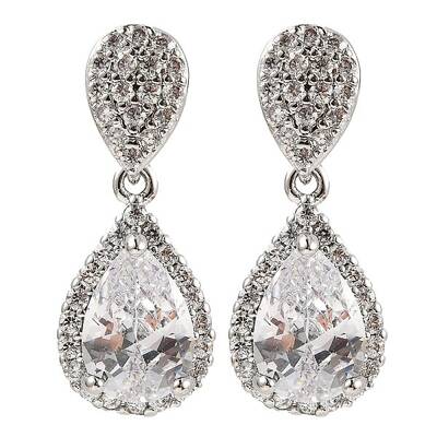 Rack Plating Brass Micro Pave Cubic Zirconia Dangle Stud Earrings