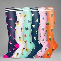 Fruit & Animal Pattern Compression Socks, 6 Pairs/set Casual Comfy Breathable Socks for Women & Men, Medical Grade Compressio...