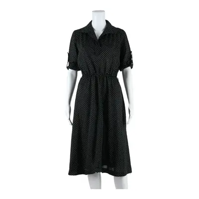 MS. SUGAR Womens A-Line Dress Black Mesh Polka Dot Short Sleeve Midi M
