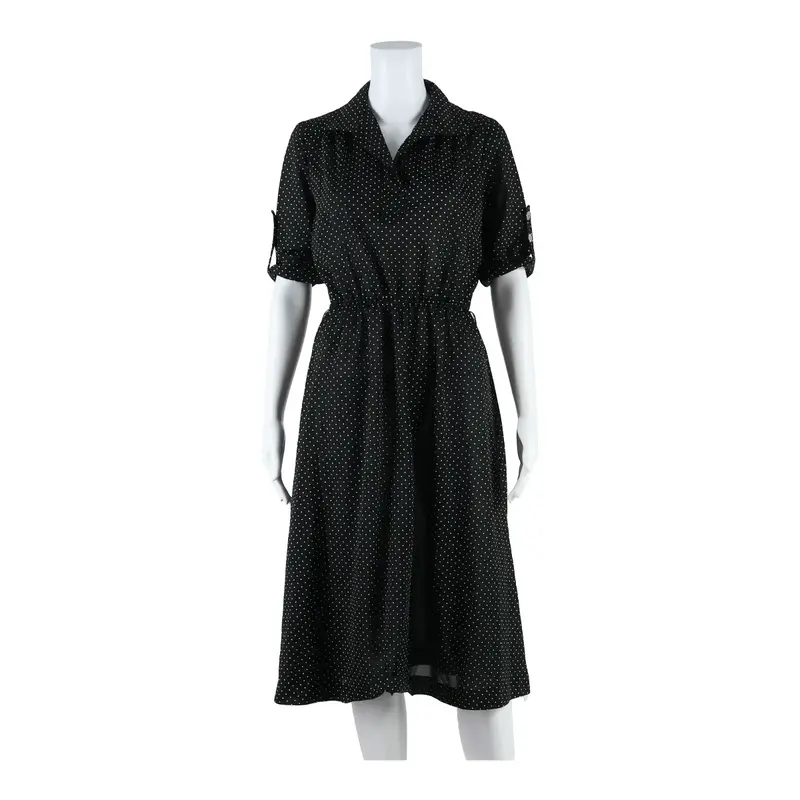 MS. SUGAR Womens A-Line Dress Black Mesh Polka Dot Short Sleeve Midi M