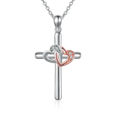 Sterling Silver Two-tone Cross Pendant Necklace