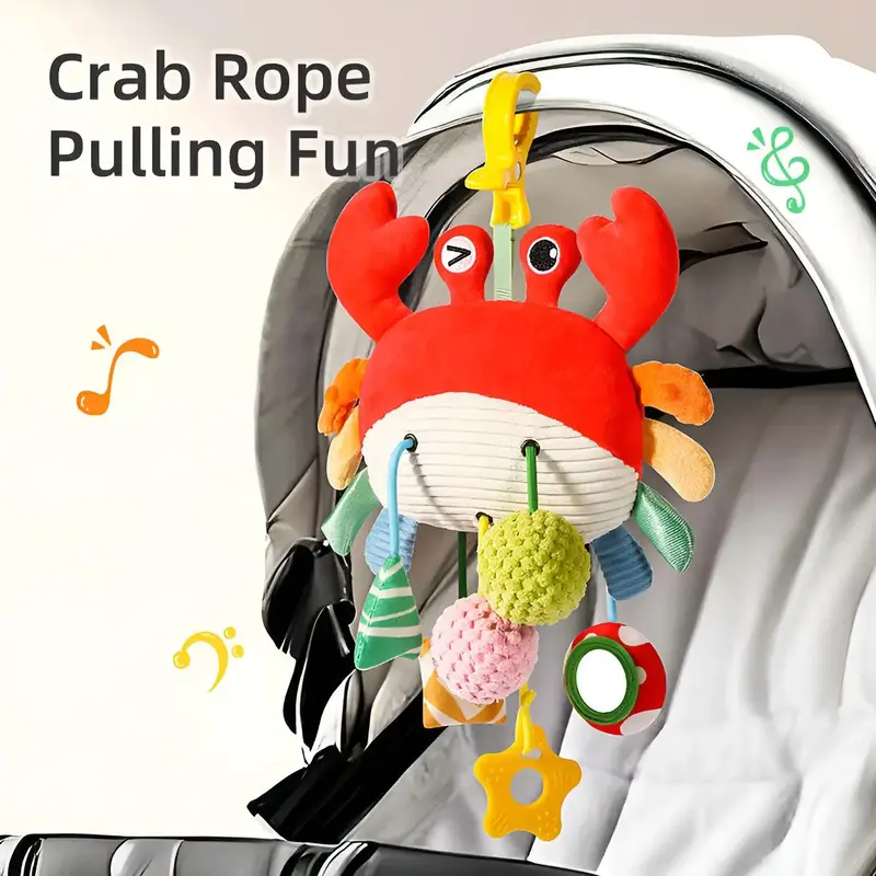 Crab Pull Cord Rattle Toy for Newborns, Fun Baby Stroller Hanging Bell, Soft Baby Bed Bell Rattle Gift, Sensory