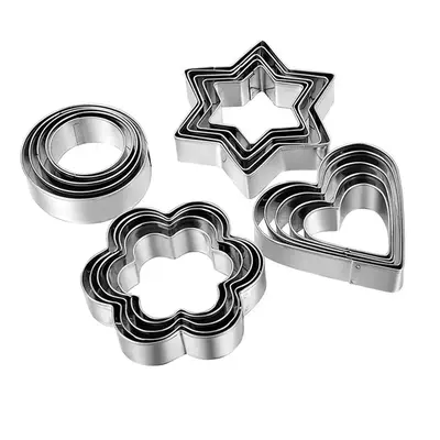Round & Star & Heart & Flower Shaped Biscuit Mold, 12pcs Stainless Steel Cookie Cutter, Mixed Size & Mixed Shape Cookie Cutte...