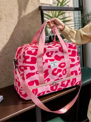 Leopard Pattern Zipper Carrier Travel Bag Set, Fashionable Leopard Print Duffle Bag, Durable Waterproof Travel Bag for Women ...