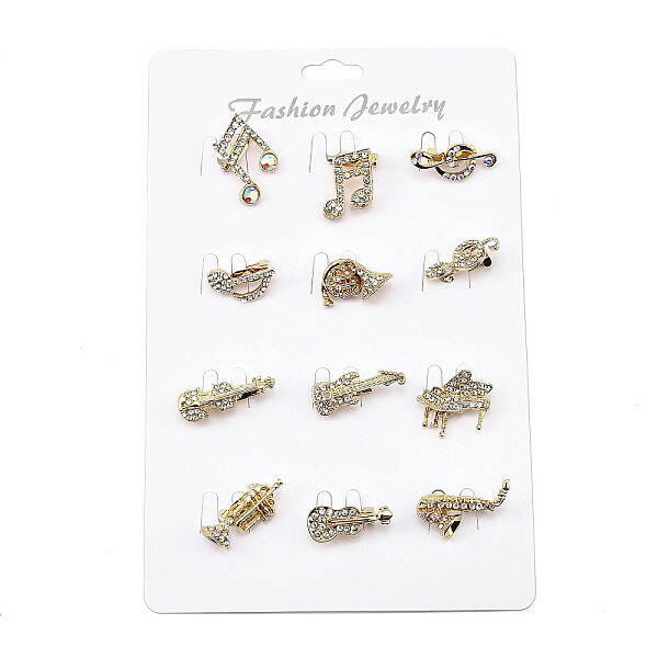 12Pcs 12 Styles Alloy Rhinestone Brooches for Backpack Clothes