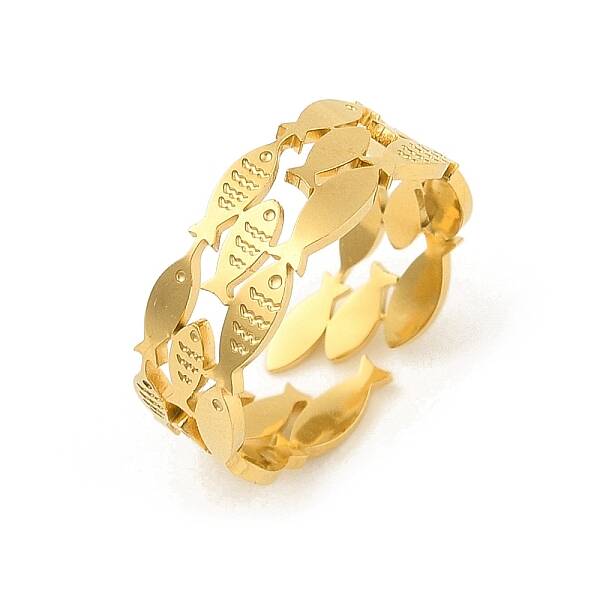 Fish 304 Stainless Steel Wide Band Open Cuff Rings for Unisex