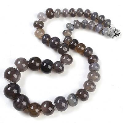 Natural Grey Agate Rondelle Graduated Beaded Necklaces for Women Men