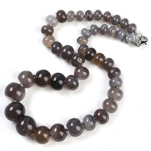 Natural Grey Agate Rondelle Graduated Beaded Necklaces for Women Men