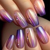 Gradient Color Fake Nails with Nail File & Tape, 1 Box Sweet Cool Press on Nails for Women & Girls DIY Nail Art, Elegant Stic...