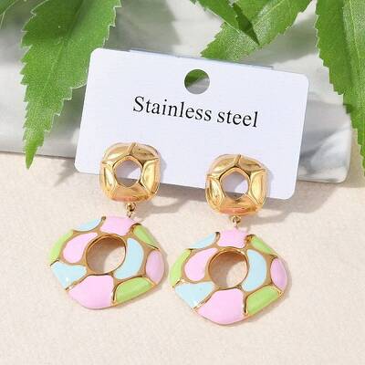 304 Stainless Steel Enamel Dangle Stud Earrings for Women