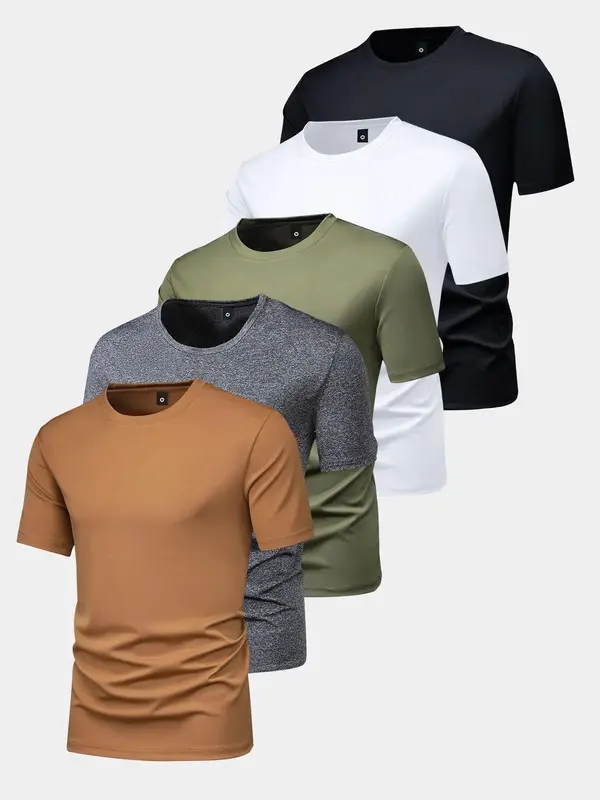 Men's Plain Round Neck Short Sleeve Tee, Men's Clothing, Casual Comfy Streetwear Regular Fit T-shirt, Fitness Summer Outfits...