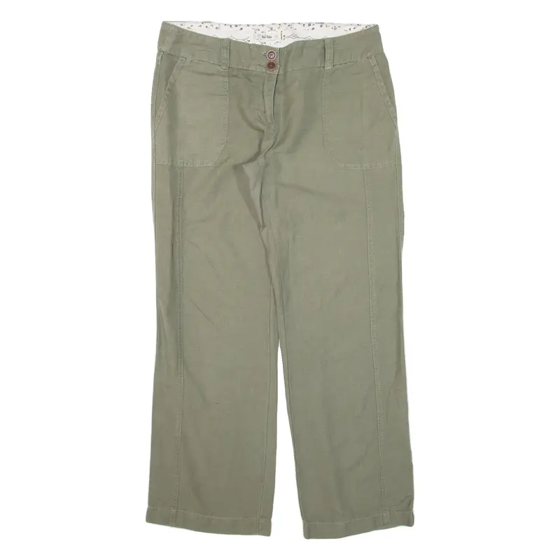 FAT FACE Womens Trousers Green Loose Straight Linen W34 L29
