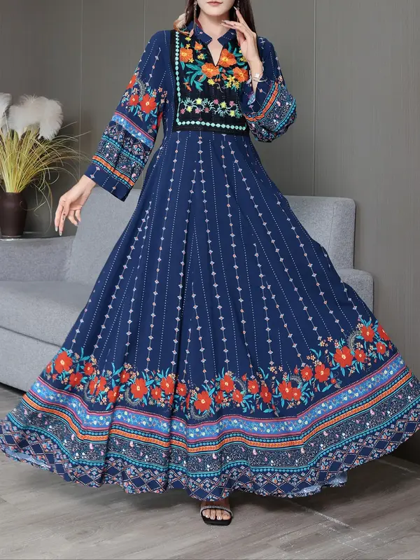 Women's Floral Pattern Long Dress, Boho Style  Dress for Beach Holiday Vacation, Ladies Clothes for All Seasons