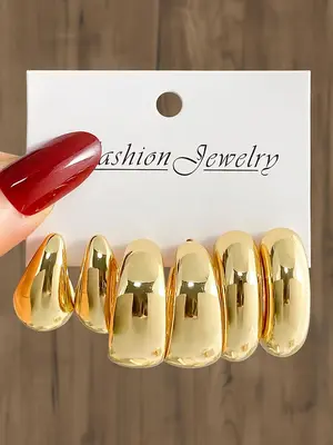 3 Pairs Women's Simple Style Plain Color Hoop Earrings, Casual Trendy C Shaped Earrings, Fashionable Jewelry For Daily & Part...