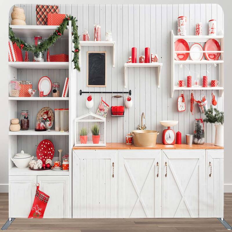 Aperturee Christmas Warm White Kitchen Square Tension Backdrop | Christmas Backdrops For Photography | Xmas Backdrop | Diy Ch...