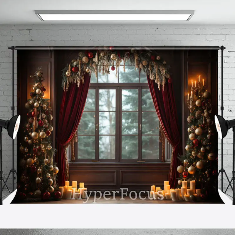 Dark Retro Room Candlelight Window Christmas Backdrop - Aperturee