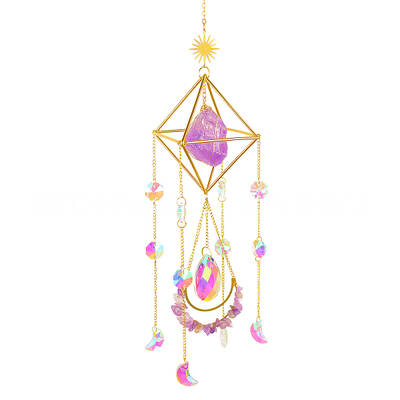 Geometric Natural Raw Amethyst Suncatchers