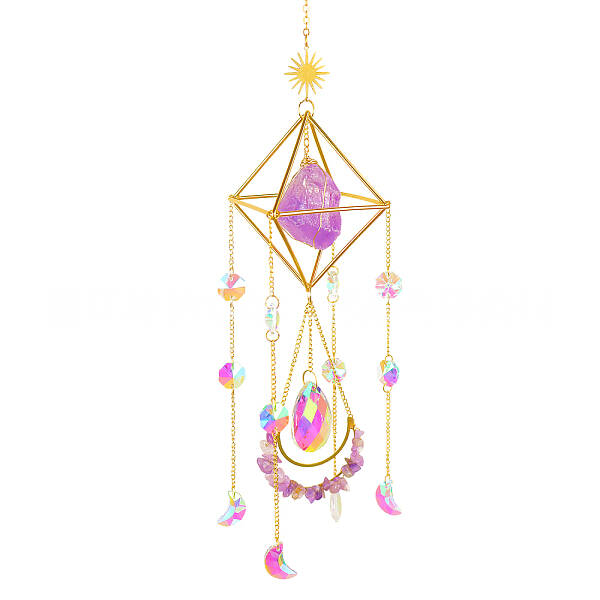 Geometric Natural Raw Amethyst Suncatchers