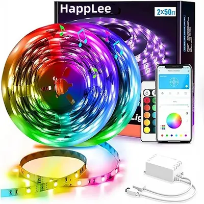 HappLee LED Strip Lights Smart with App Control Remote, 5050 RGB for Bedroom, Music Sync Color Changing for Valentines Decor ...