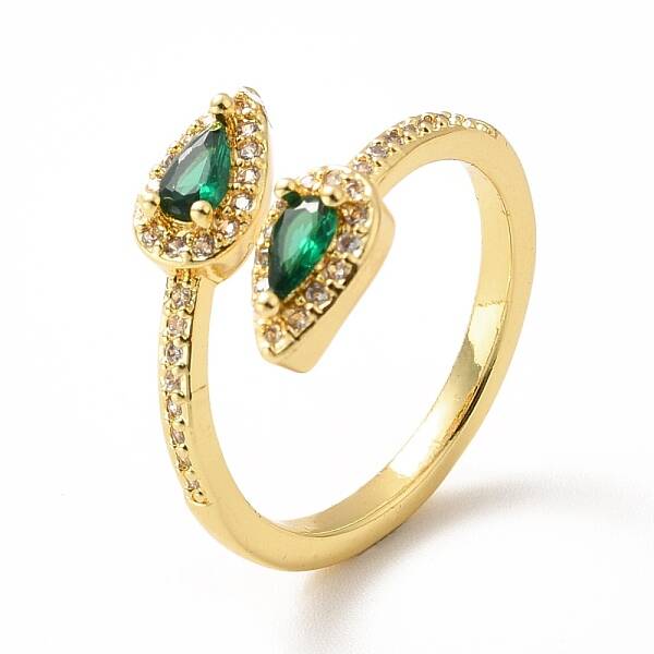 Cubic Zirconia Teardrop Open Cuff Ring