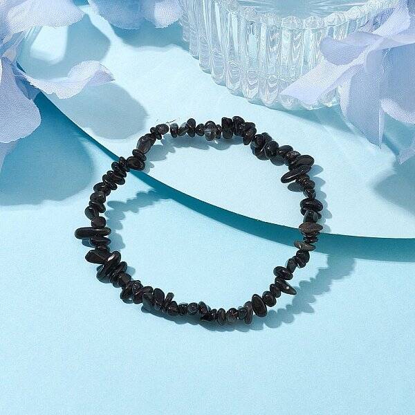 Natural Obsidian Chips Beaded Stretch Bracelets for Women