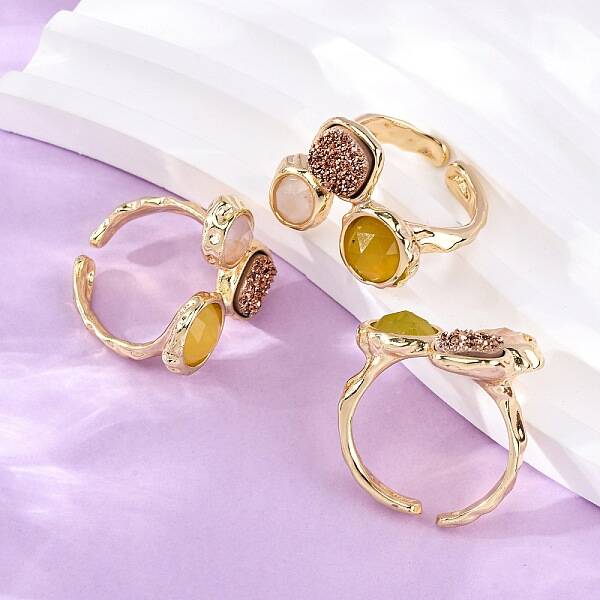 Natural Rose Quartz/Korean Jade/Agate Germ Cuff Rings