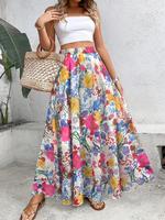 Women's Floral Print A Line Maxi Skirt, Boho Fashion Casual Skirt for Daily Holiday Vacation Wear, Ladies Bottoms for All Sea...