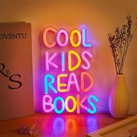 Novelty Cool Kids Read Books Lighting Neon Sign with On/Off Control, 1 Count USB Powered LED Wall Mounted Neon Sign, Decorati...
