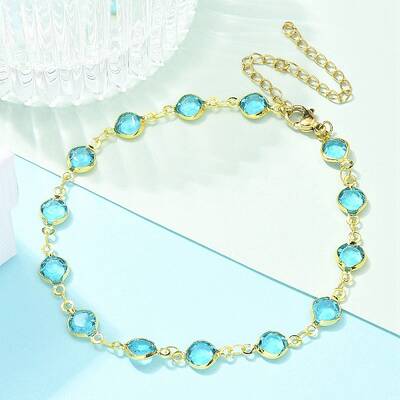 304 Stainless Steel Flat Round Acrylic Rhinestone Cup Chain Anklets for Women