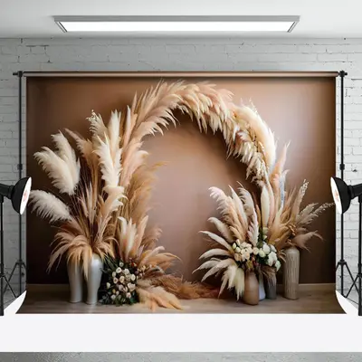 Aperturee Vintage Boho Feather Brown Wall Photography Backdrop