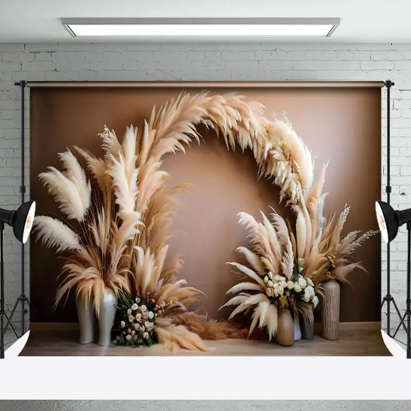 Aperturee Vintage Boho Feather Brown Wall Photography Backdrop