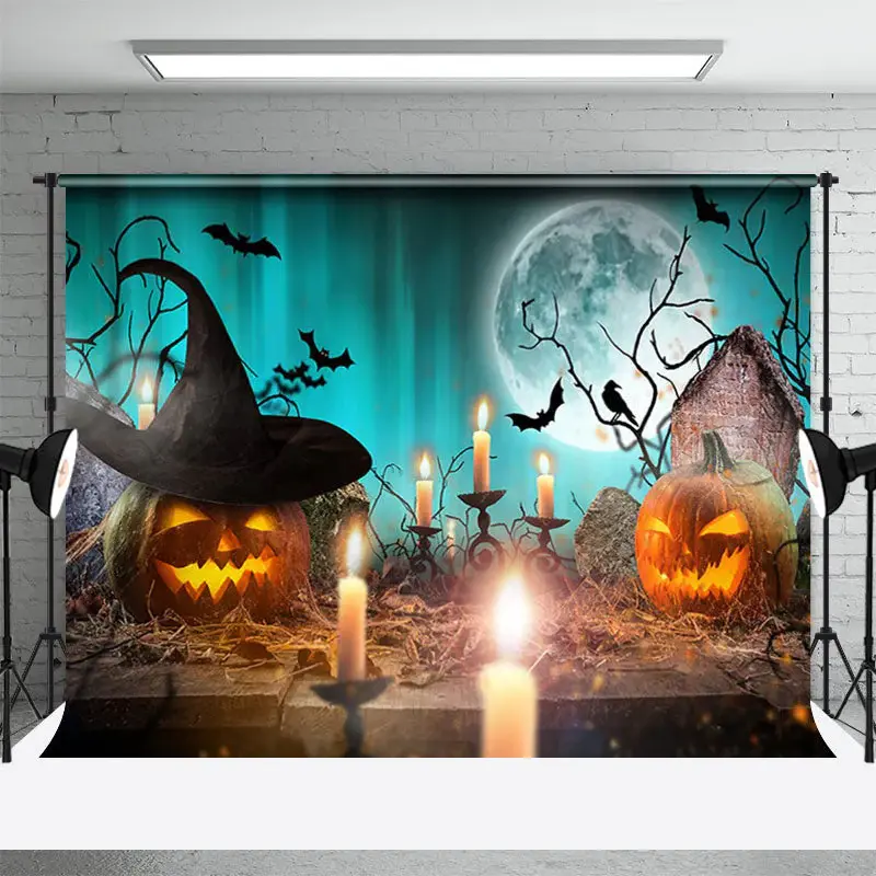 Aurora Moon Table Pumpkin Candle Halloween Backdrop - Aperturee