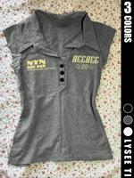 Women's Letter Print Button Tee, Casual Collared T-shirt for Summer, Ladies Clothes for Daily Wear, Womenswear