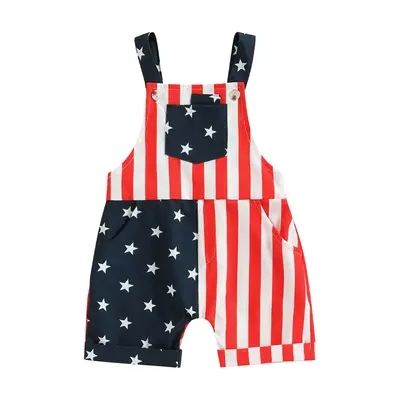 4th of July Toddler Baby Girl Boy Outfit American Flag Overalls Romper Sleeveless Stripe Star Print Suspender Pants Memorial ...