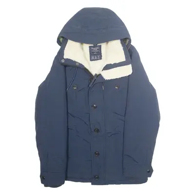 ABERCROMBIE & FITCH Mens Parka Coat Blue Nylon Hooded S